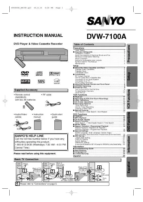 Mode d'emploi SANYO DVW-7100A