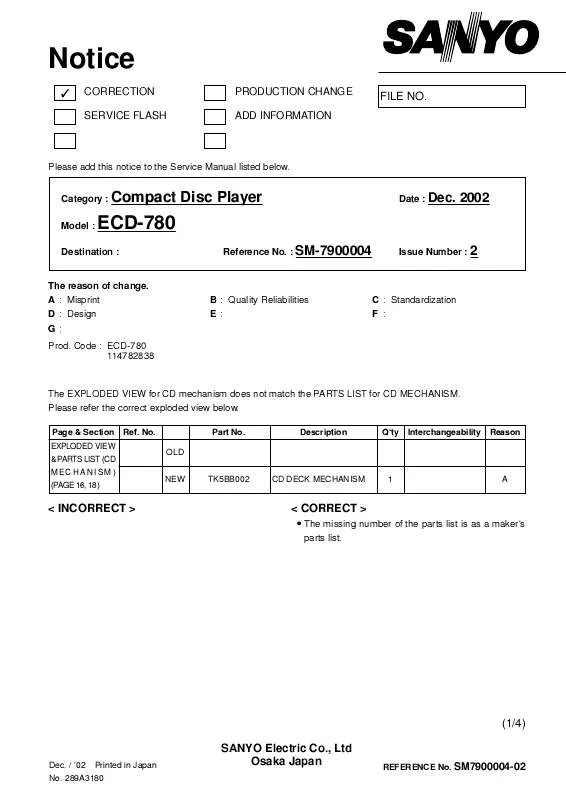 Mode d'emploi SANYO ECD-780