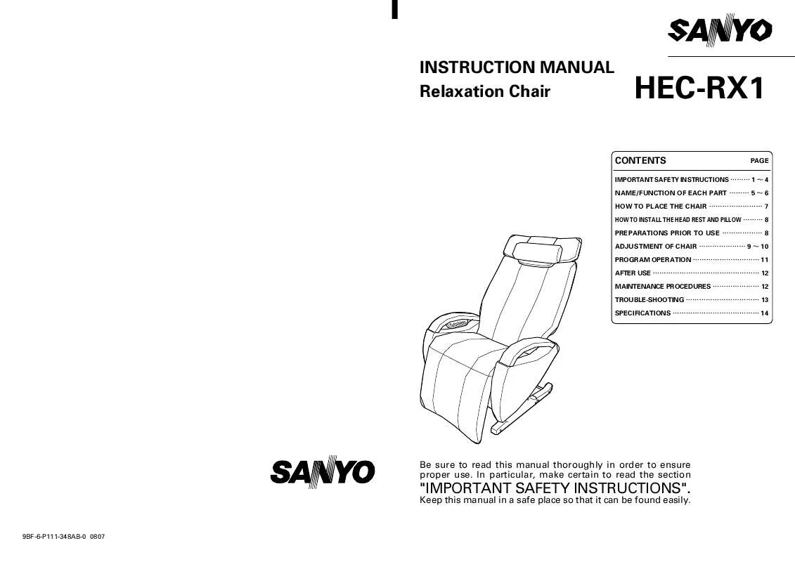 Mode d'emploi SANYO HEC-RX1