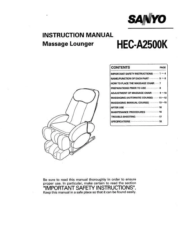 Mode d'emploi SANYO HECA2500K