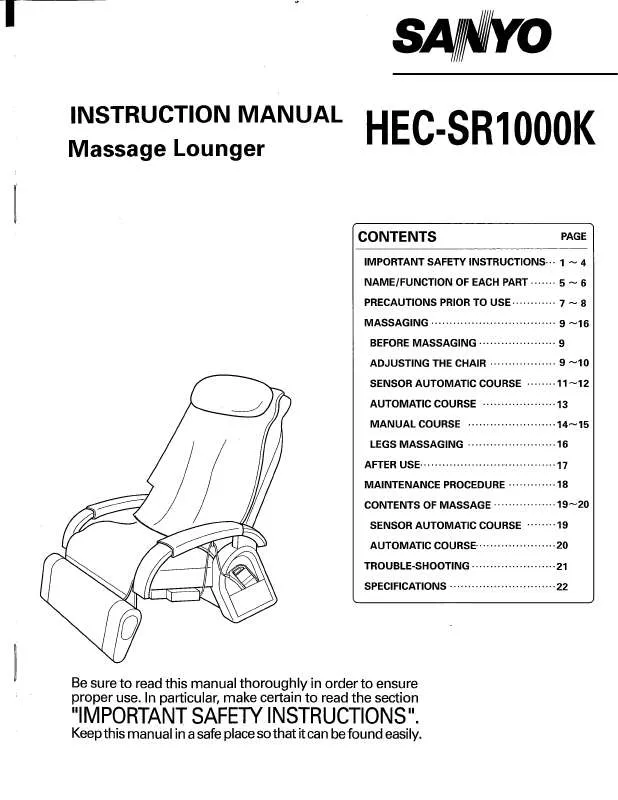 Mode d'emploi SANYO HECSR1000K