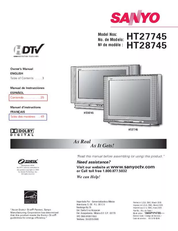 Mode d'emploi SANYO HT27745