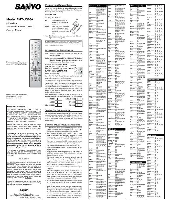 Mode d'emploi SANYO RMT-U340A