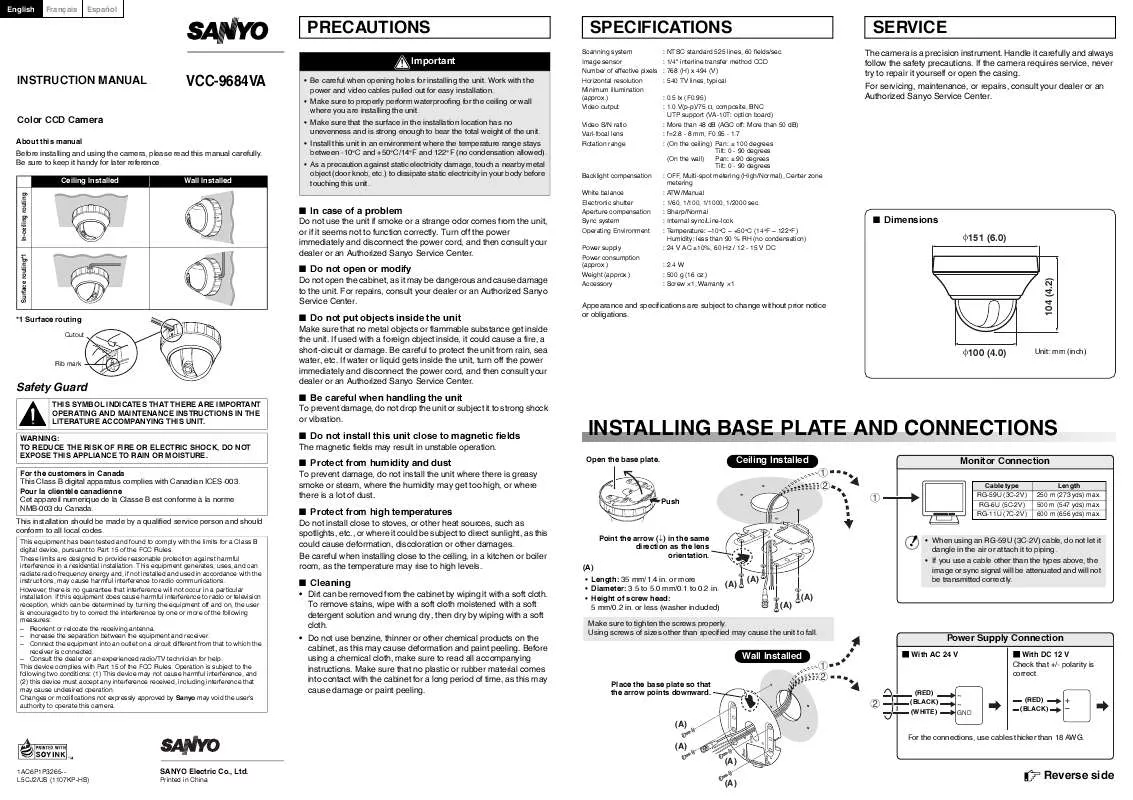 Mode d'emploi SANYO VCC-9684VA