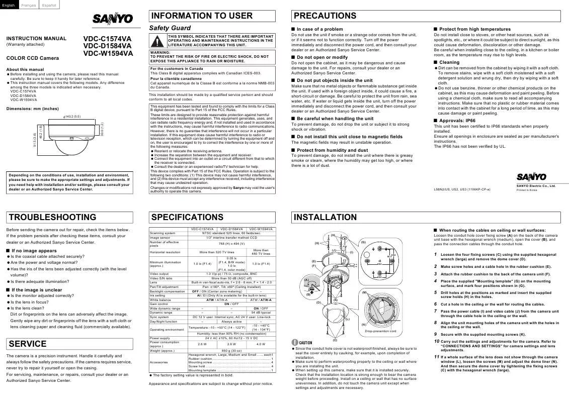 Mode d'emploi SANYO VDC-W1594VA