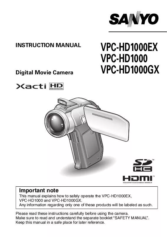 Mode d'emploi SANYO VPC-HD1000EX