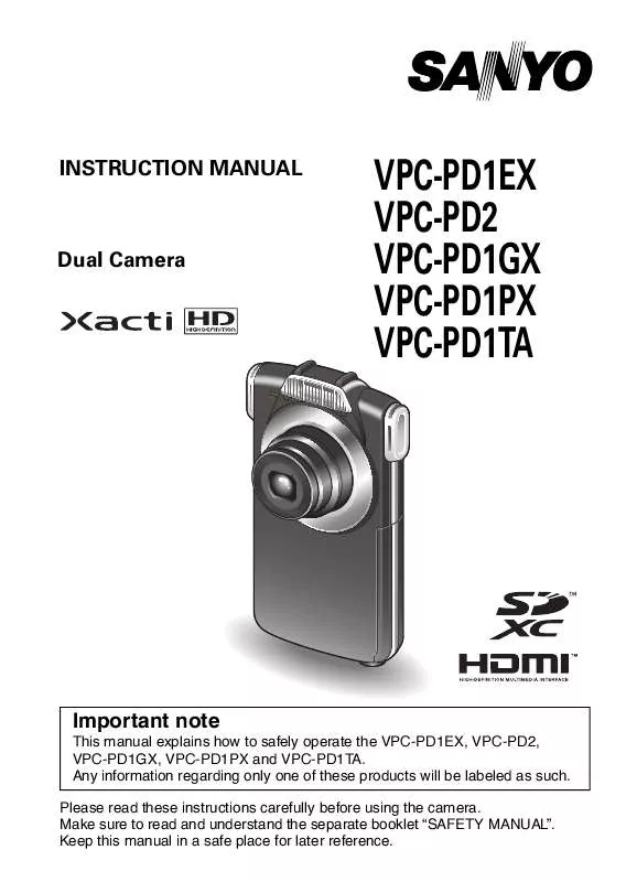 Mode d'emploi SANYO VPC-PD1EX