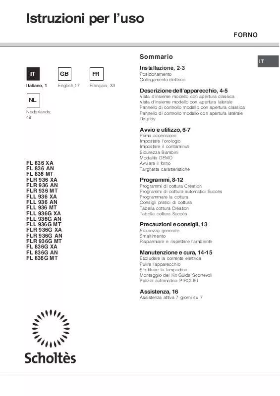 Mode d'emploi SCHOLTES FL 836G MT