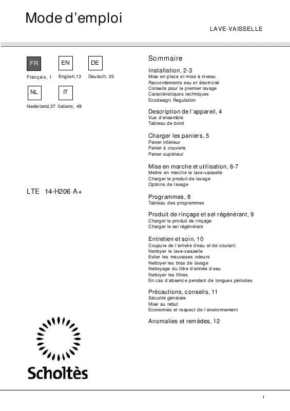 Mode d'emploi SCHOLTES LTE 14-H206 A