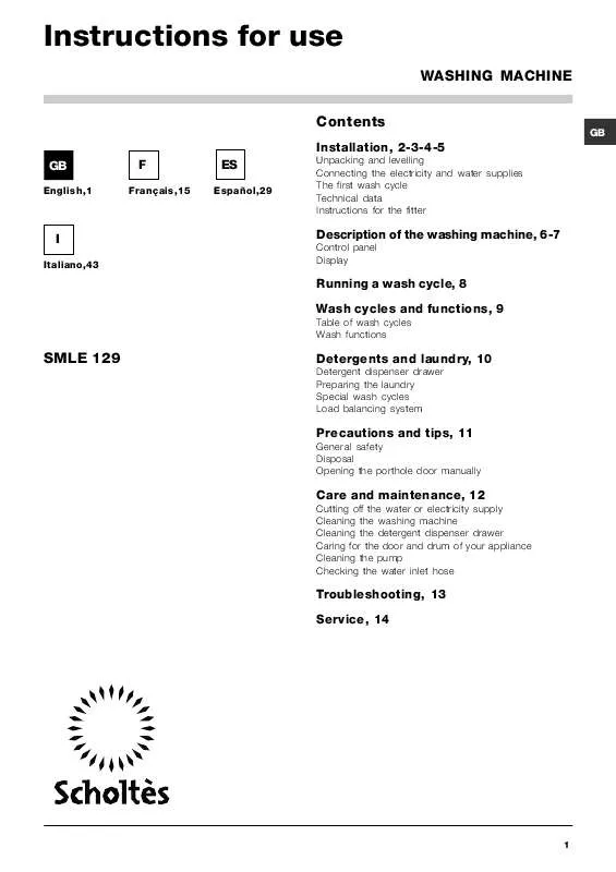 Mode d'emploi SCHOLTES MAXI SMLE 129