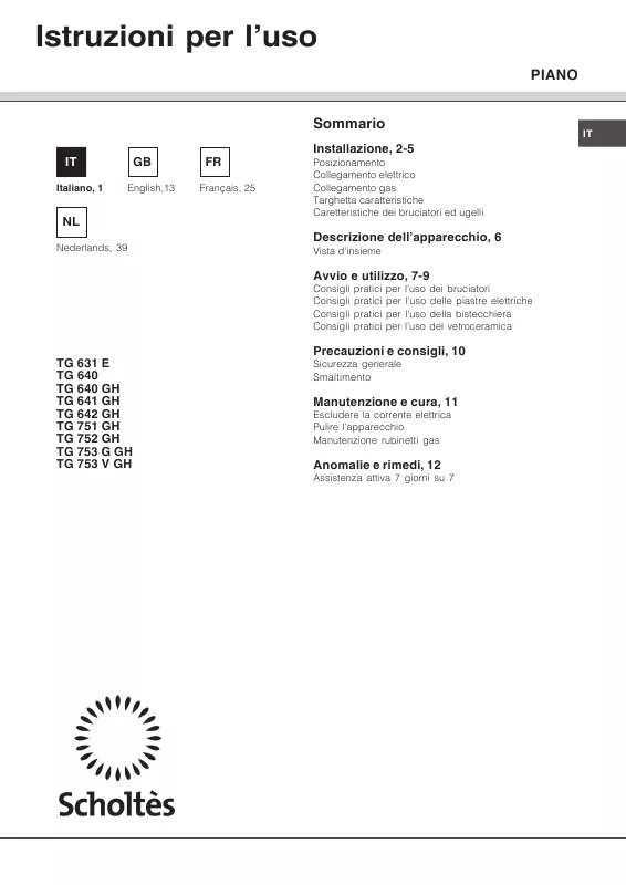 Mode d'emploi SCHOLTES TG 640