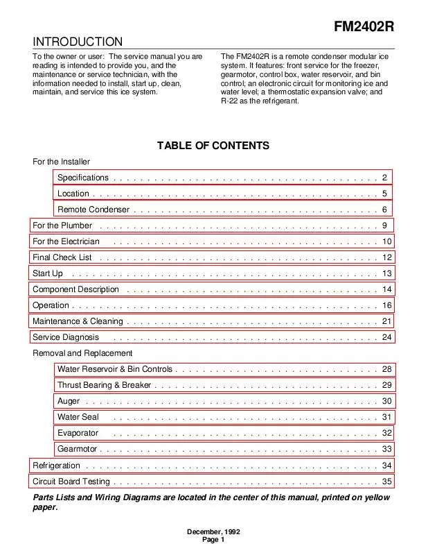 Mode d'emploi SCOTSMAN FM2402R