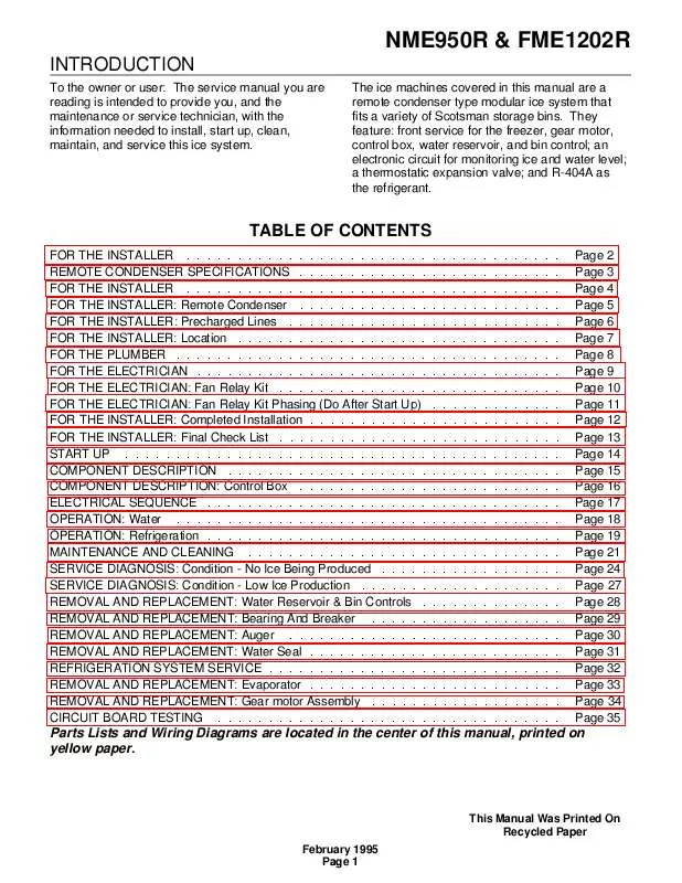 Mode d'emploi SCOTSMAN FME1202R