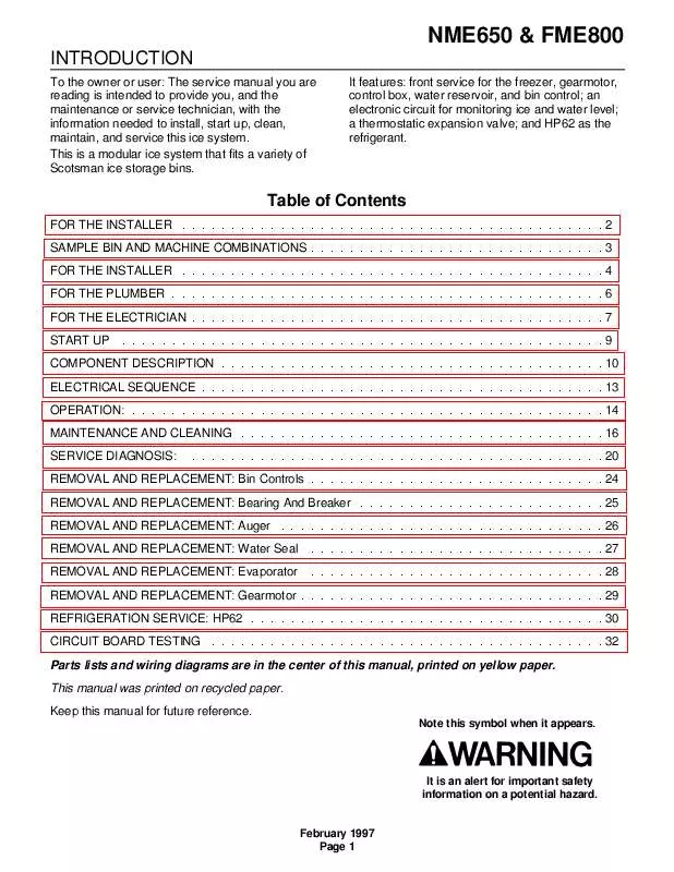 Mode d'emploi SCOTSMAN FME800