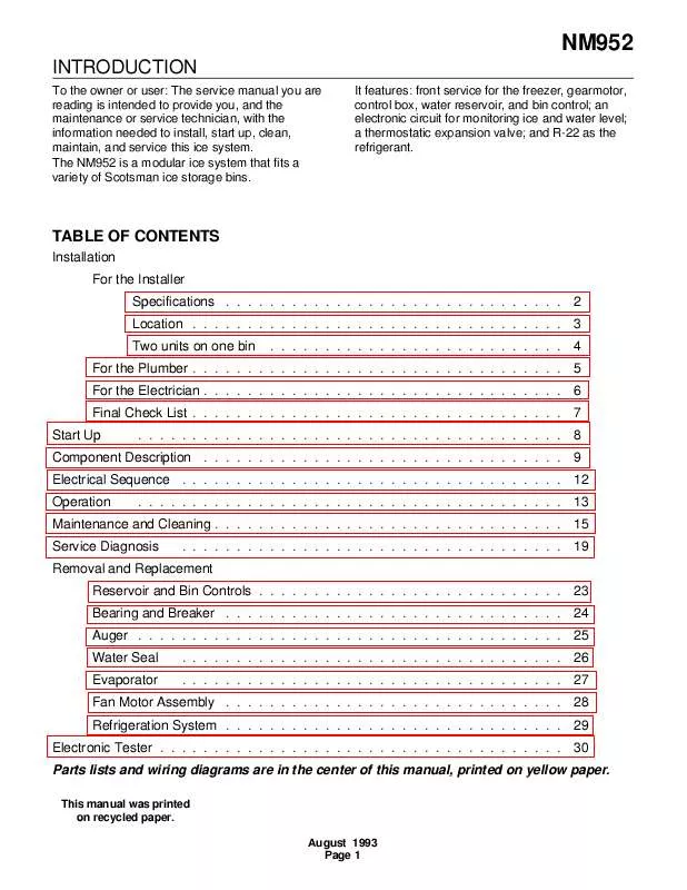 Mode d'emploi SCOTSMAN NM952