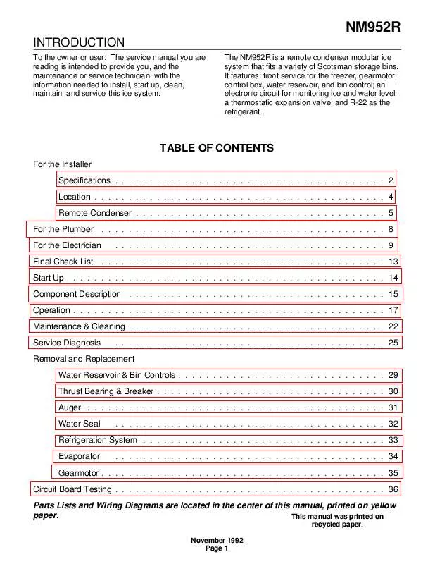 Mode d'emploi SCOTSMAN NM952R