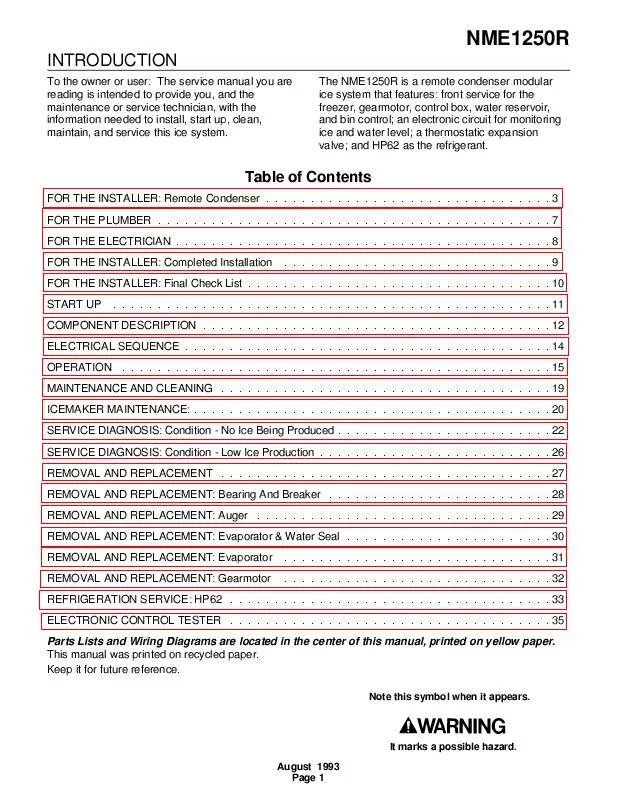 Mode d'emploi SCOTSMAN NME1250R