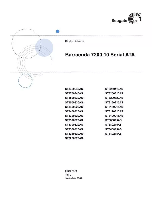 Mode d'emploi SEAGATE BARRACUDA 7200.10 SERIAL ATA