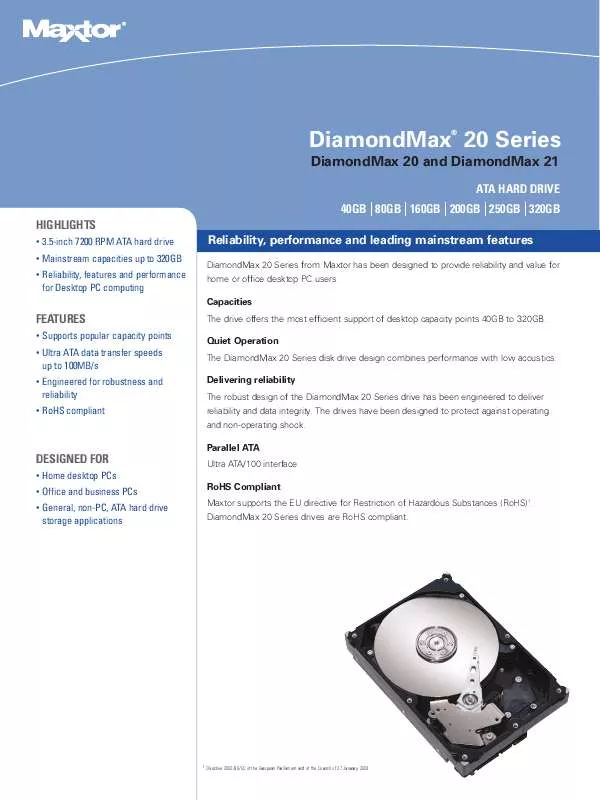 Mode d'emploi SEAGATE DIAMOND MAX 20