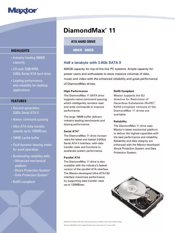 Mode d'emploi SEAGATE DIAMONDMAX 11