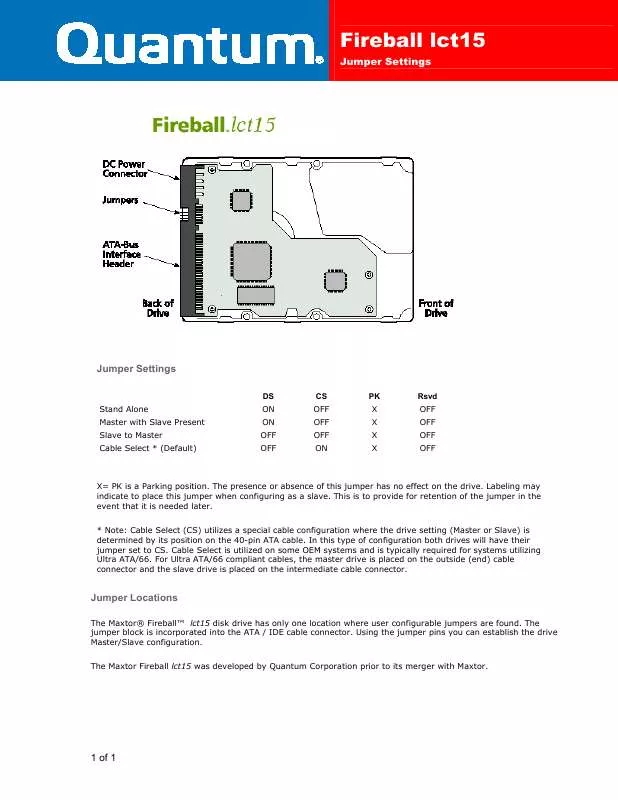 Mode d'emploi SEAGATE FIREBALL ICT15