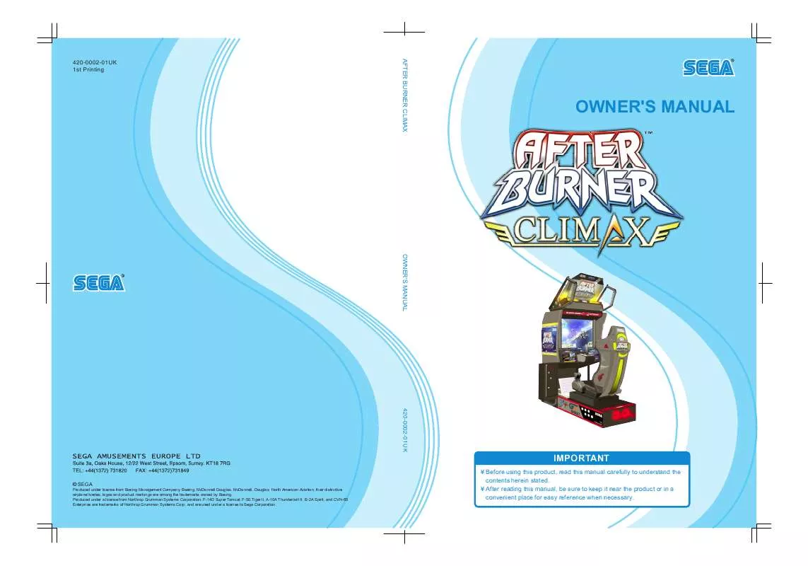 Mode d'emploi SEGA AFTERBURNER STD