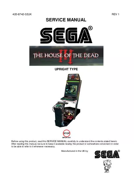 Mode d'emploi SEGA HOUSE OF THE DEAD 3 UPRIGHT