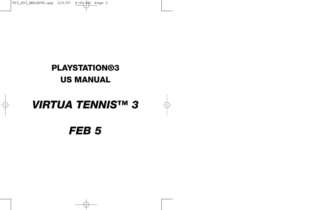 Mode d'emploi SEGA PLAYSTATION 3 GAMES VIRTUA TENNIS 3