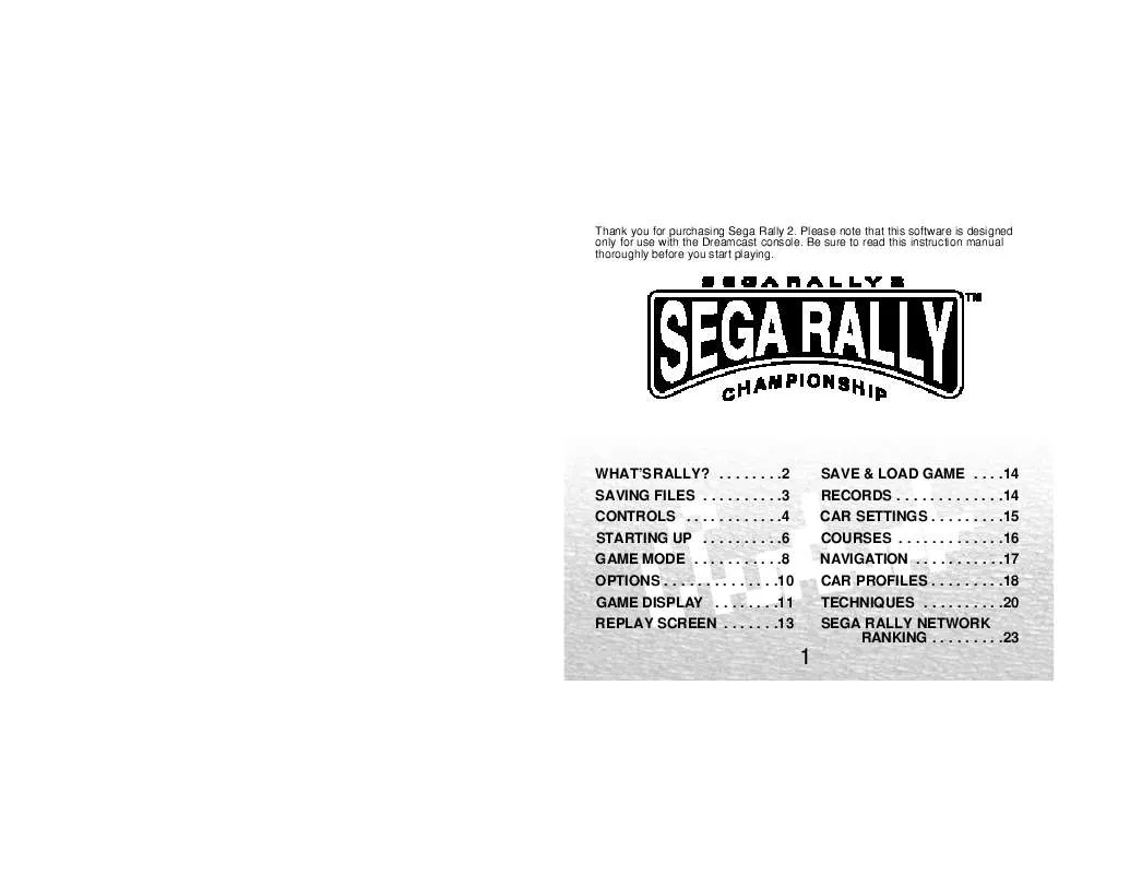 Mode d'emploi SEGA RALLY 2