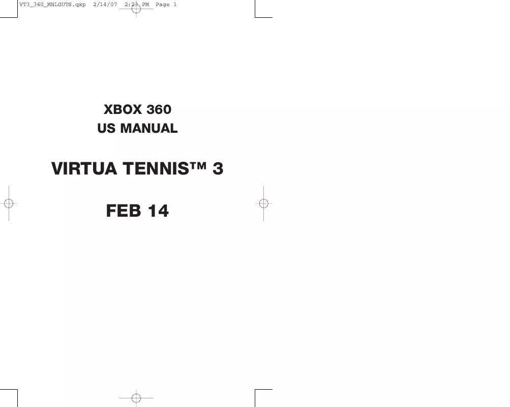 Mode d'emploi SEGA XBOX 360 GAMES VIRTUA TENNIS 3