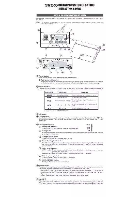 Mode d'emploi SEIKO SAT100