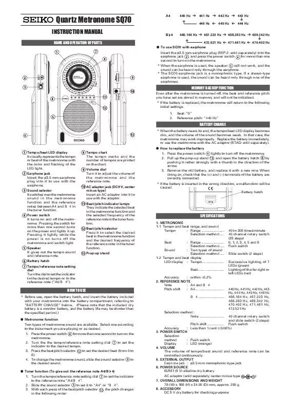 Mode d'emploi SEIKO SQ70