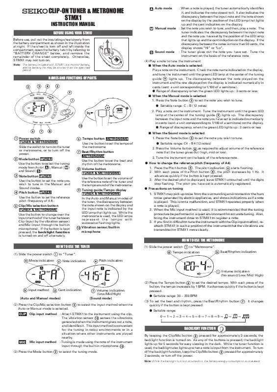 Mode d'emploi SEIKO STMX1