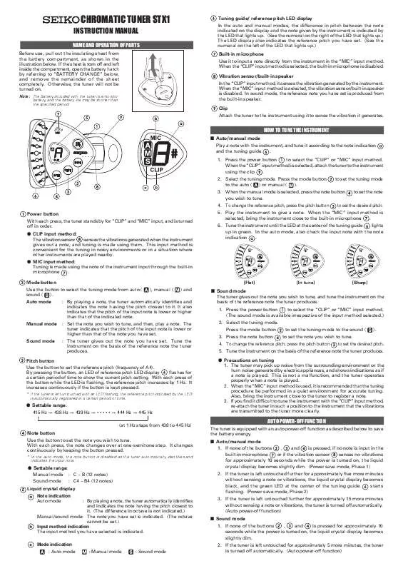 Mode d'emploi SEIKO STX1S