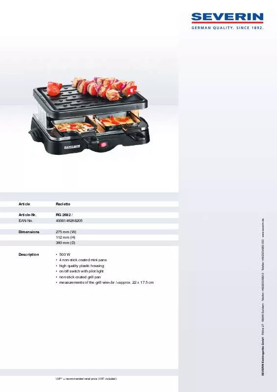 Mode d'emploi SEVERIN -GRILL RG 2682