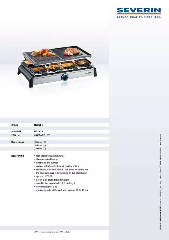 Mode d'emploi SEVERIN -PARTYGRILL MIT NATURGRILLSTEIN RG 2619