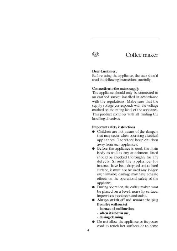 Mode d'emploi SEVERIN CAFÉ CAPRICE THERMOLINE