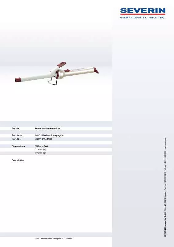 Mode d'emploi SEVERIN CURLING IRON 0410