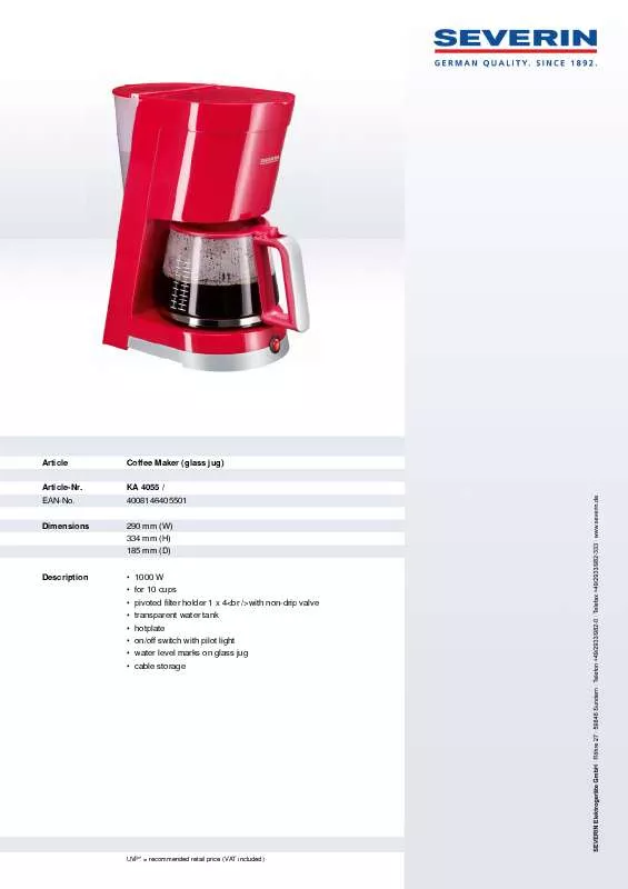 Mode d'emploi SEVERIN KAFFEEAUTOMAT KA 4055