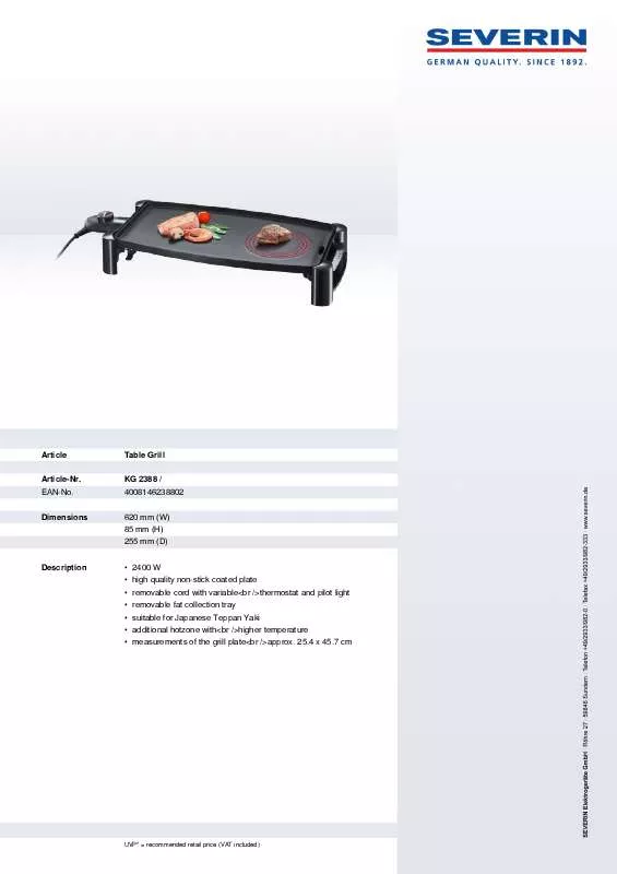 Mode d'emploi SEVERIN TABLE GRILL