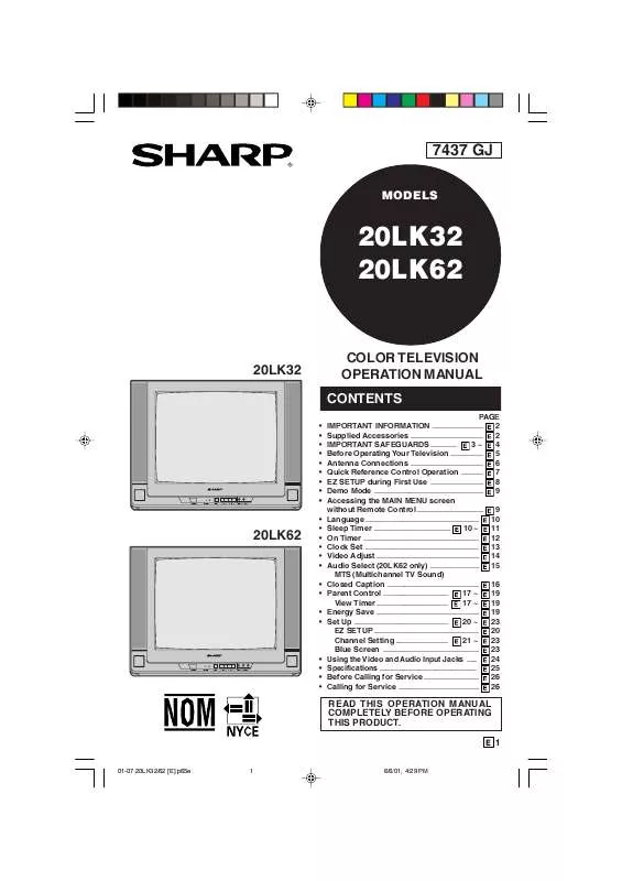 Mode d'emploi SHARP 20LK32/20LK62
