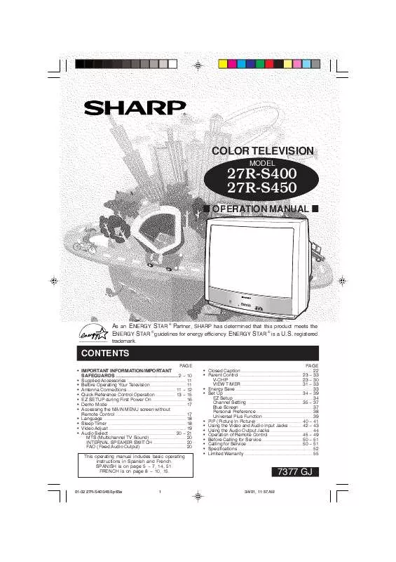 Mode d'emploi SHARP 27R-S400
