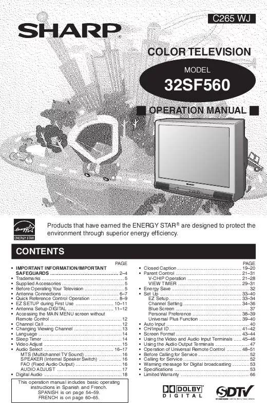 Mode d'emploi SHARP 32SF560