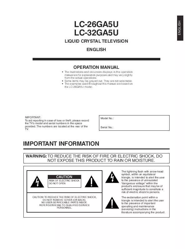 Mode d'emploi SHARP AQUOS LC-32GA5U