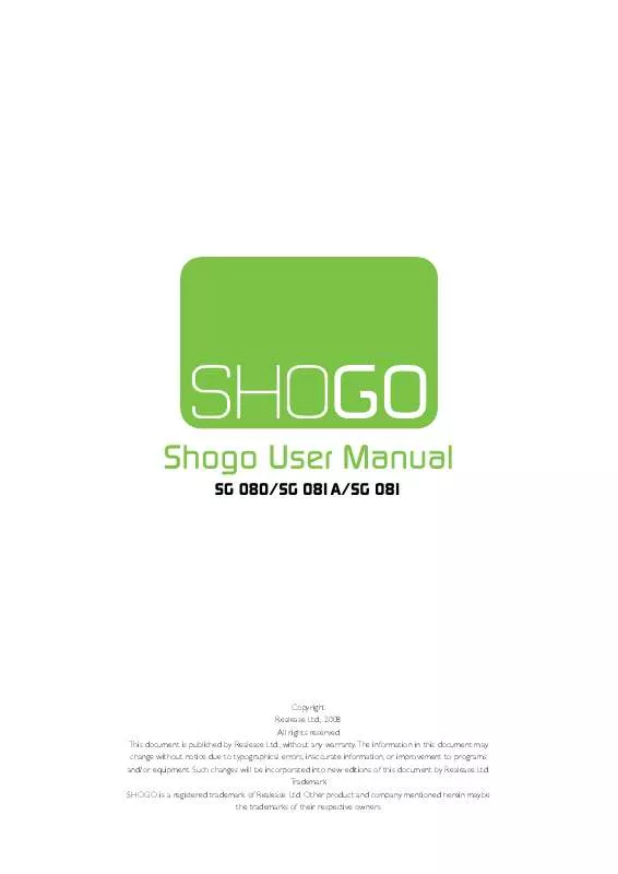 Mode d'emploi SHOGO SG 080