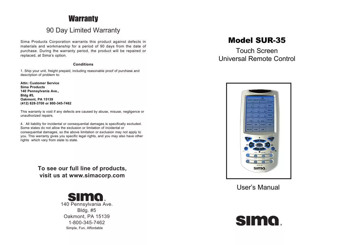 Mode d'emploi SIMA SUR-35