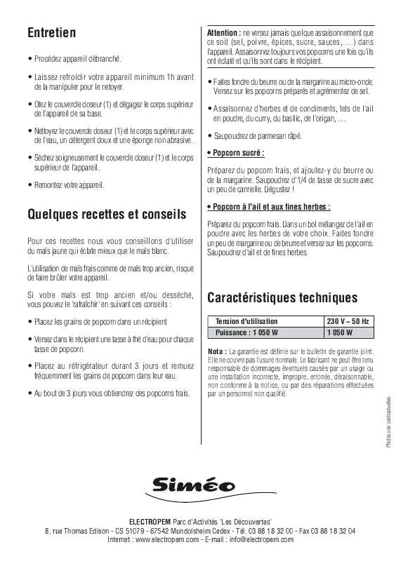 Mode d'emploi SIMEO DV900