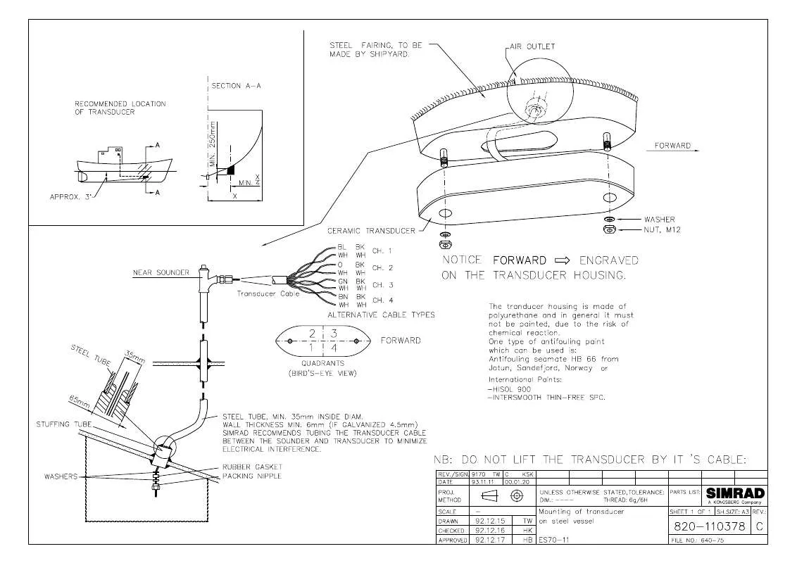 Mode d'emploi SIMRAD MOUNTING ON STEEL VESSEL