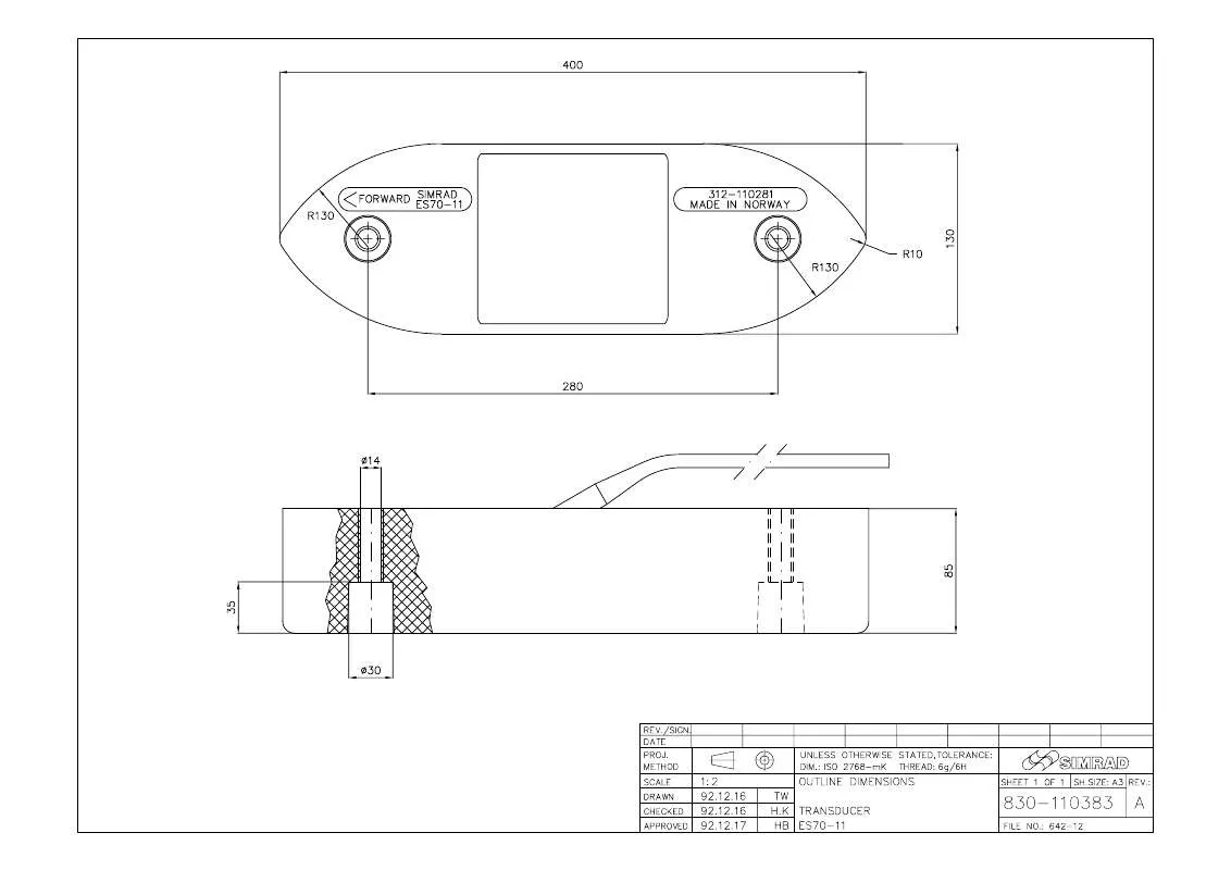 Mode d'emploi SIMRAD OUTLINE DIMENSIONS ES70-11