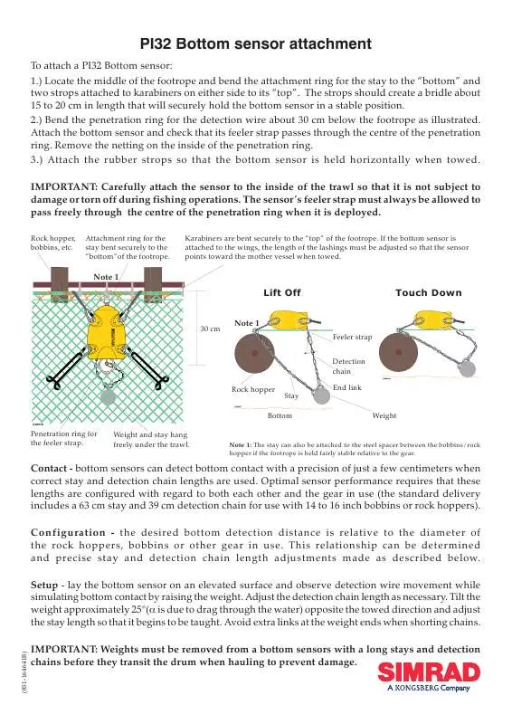 Mode d'emploi SIMRAD PI32 BOTTOM SENSOR